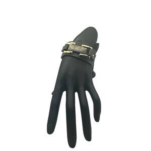 Gray Faux Leather Gold and Rhinestone Horsebit Wrap Bracelet 7.5 inch